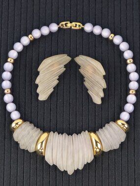 Napier Lavender Necklace w/ Clip On Earrings Set, Signed, 1990s Vintage